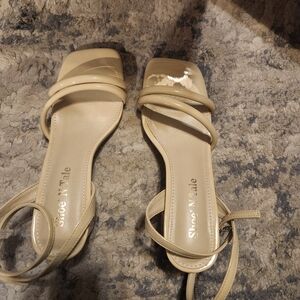 ShoeNTale Beige Strappy Square-Toe Heels
